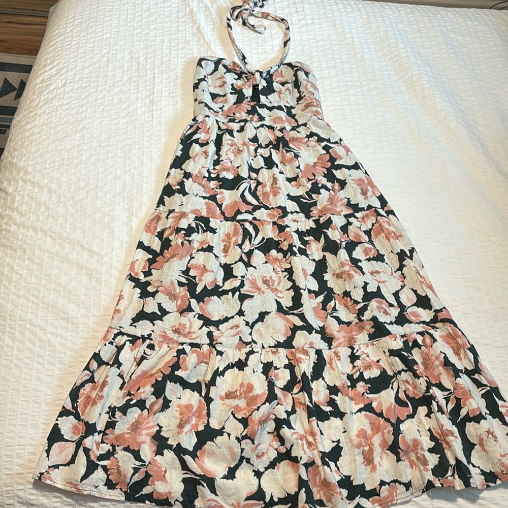 Abercrombie & Fitch Halter Tiered Maxi Dress in Pink/White/Green Floral Print